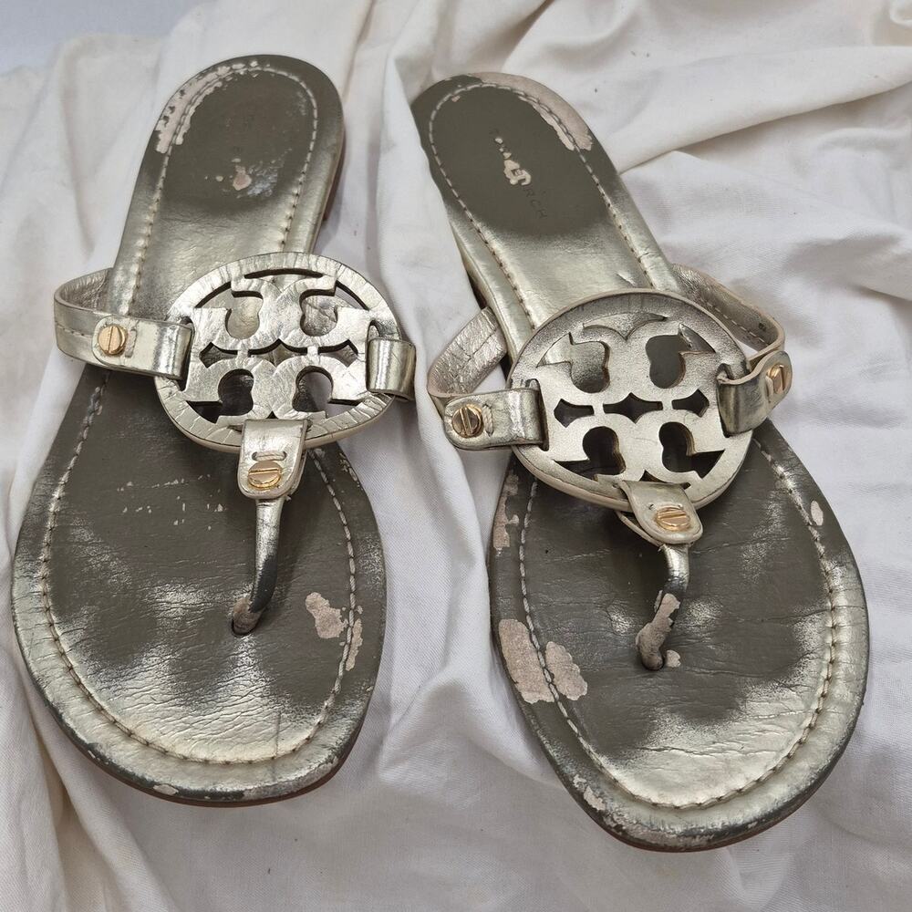 Tory Burch Miller leather thong sandal Gold Women's size 8